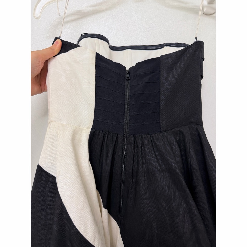 Alice + Olivia Bridgette Maxi Gown Dress Black Off White Ivory Wave Moire 4 - Picture 9 of 16